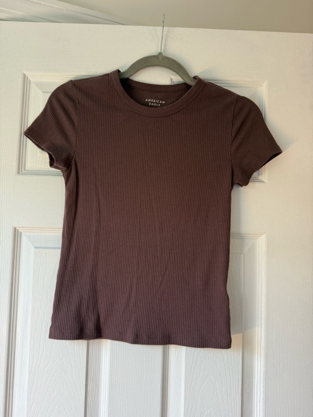 American Eagle Outfitters Brown Ribbed Short Sleeve Tee